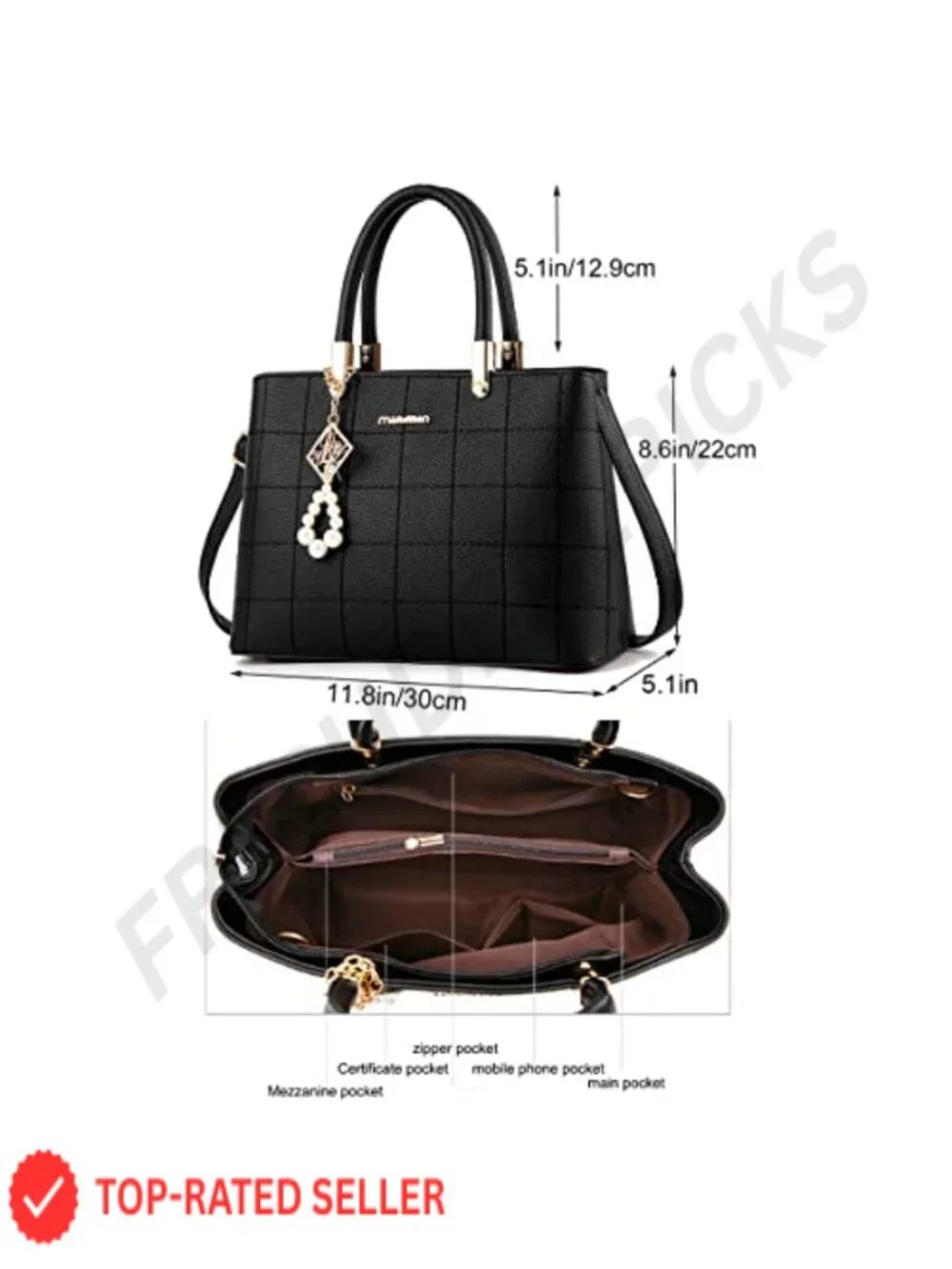 PU Leather Satchel Tote Shoulder Bag Top Handle with Removable Strap